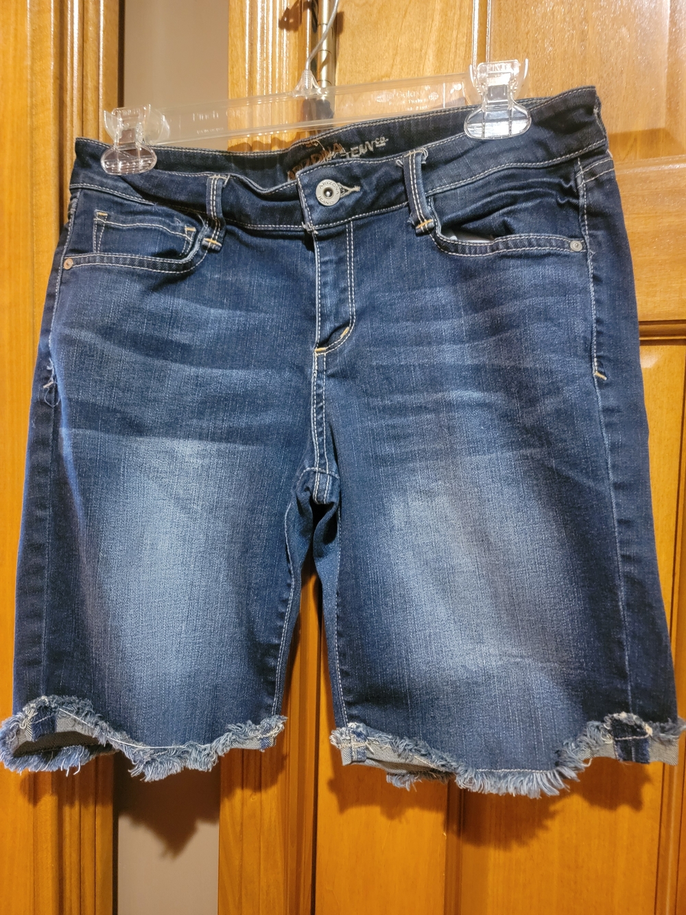 Arizona Jean Company Dark Blue Frayed Hem Denim Shorts